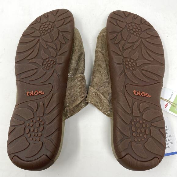 Taos Gift 2 Ruched Leather Comfort Shoes Sandals Metallic Tan Taupe women 10 New - Picture 9 of 15